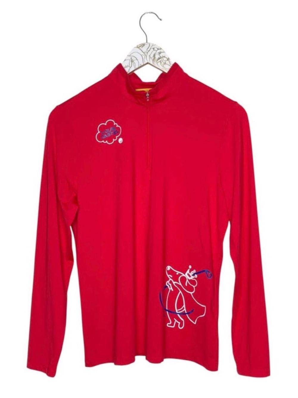 Louis Castel Women Golf 1/4 Zip Pullover Dachshund Dog Size 105 Large Orange